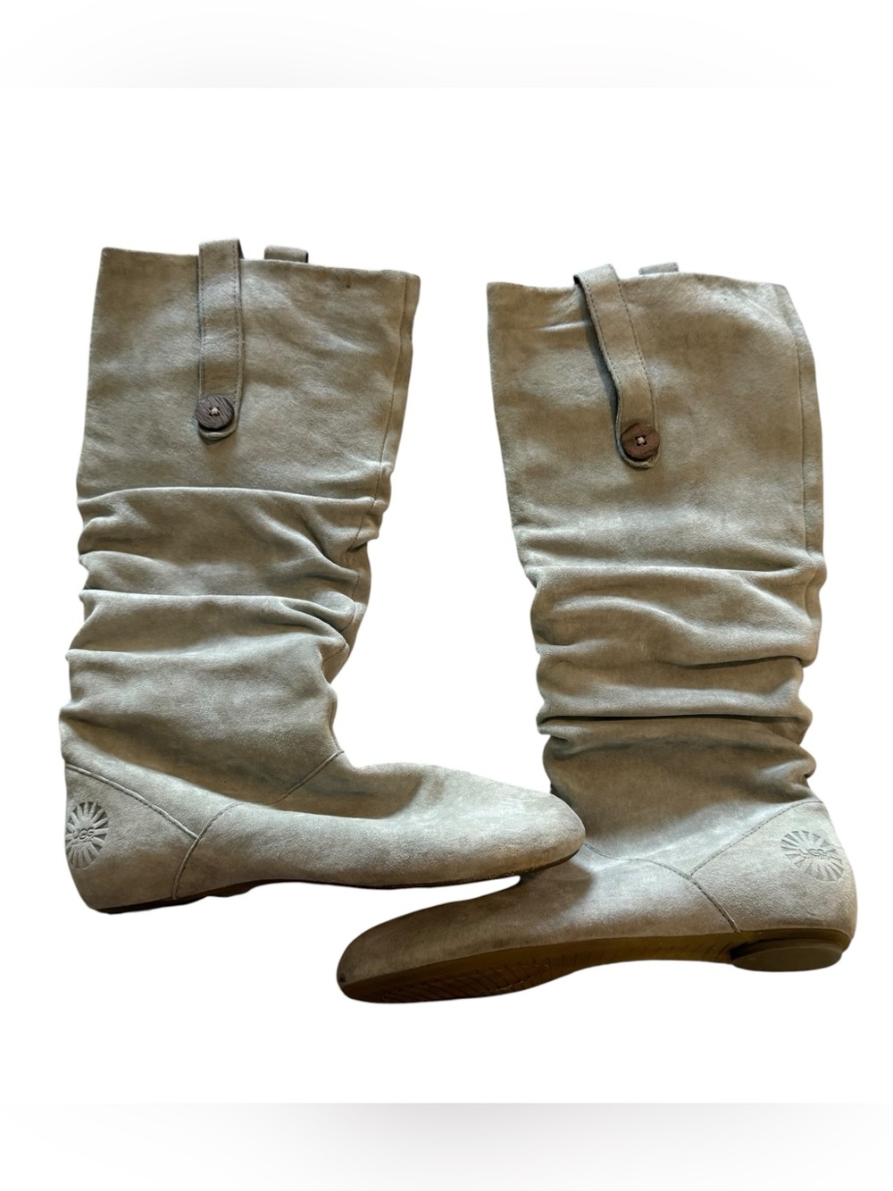 UGG Australia Light Grey Suede Slouchy Tall Boots Button Detail Women's Size 5